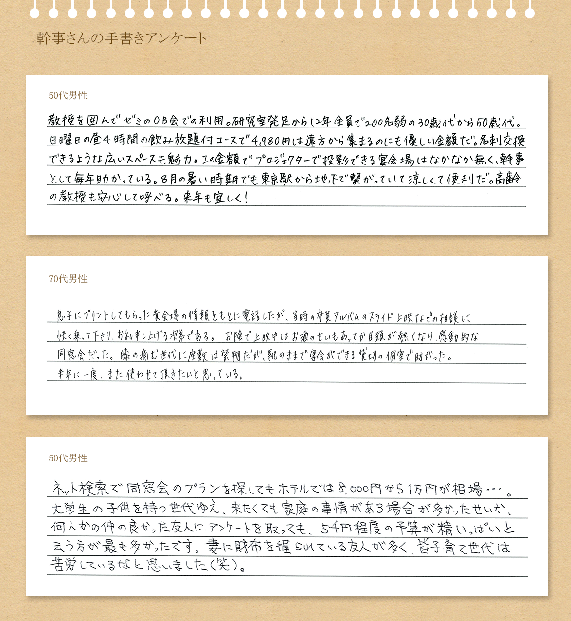 同窓会幹事さんの手書きアンケート